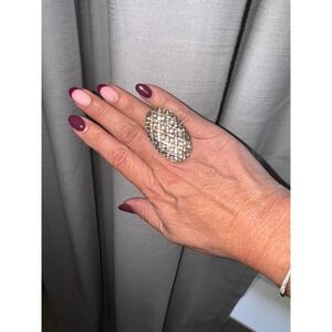 Statement Cocktail Ring Oval Gold Rhinestone Pave Party Bling Fashion Jewelry‎